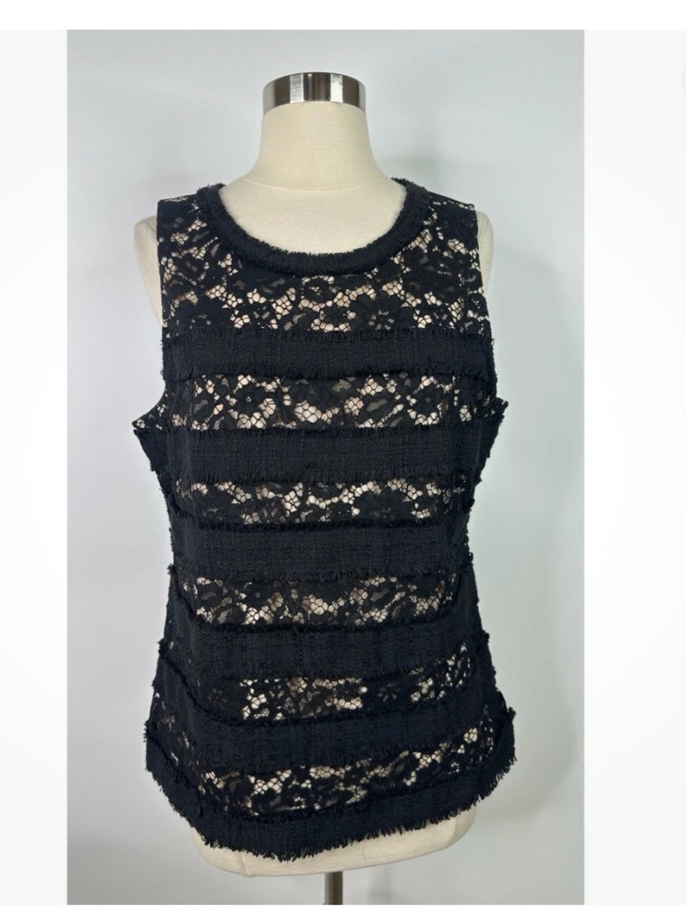 J. Crew Black Lace Fringe Sleeveless Womens top